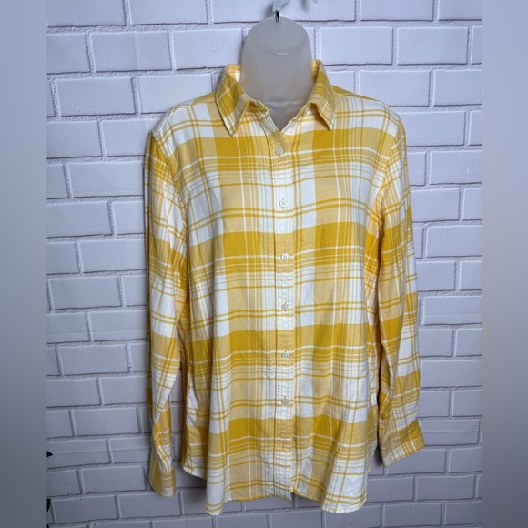 LANDS END Yellow Plaid button down women’s Shirt/size 12 - Picture 1 of 10